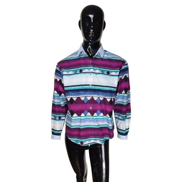 Vintage Roughrider by Circle T Western Cowboy Tribal Aztec LS Button-Down Large - Picture 6 of 8